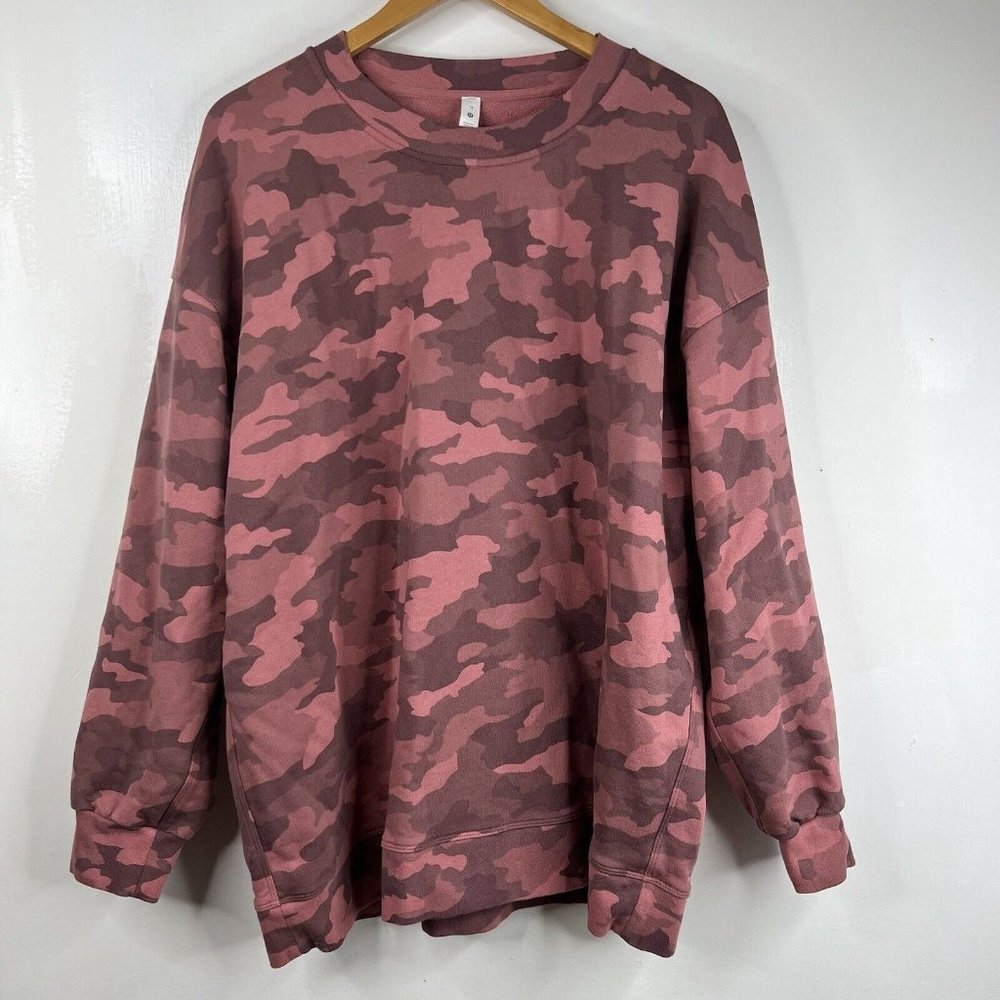 Lululemon Perfectly Oversized Crew Pink Camo Brier Rose Women Sz 14 Sweatshirt